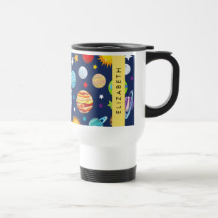 Space Pattern, Planets, Stars, Cosmos, Your Name Travel Mug
