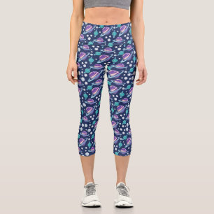 Space Pattern, Planets, Stars, Galaxy, Cosmos Capri Leggings