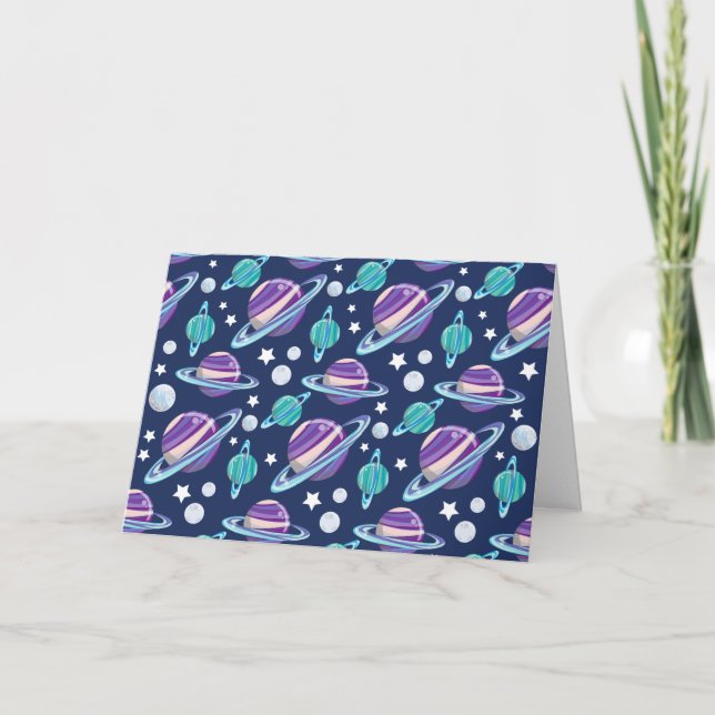 Space Pattern, Planets, Stars, Galaxy, Cosmos Card (Front)