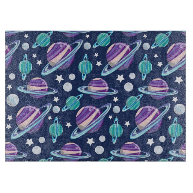 Space Pattern, Planets, Stars, Galaxy, Cosmos Cutting Board (Front)
