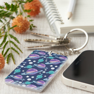 Space Pattern, Planets, Stars, Galaxy, Cosmos Key Ring