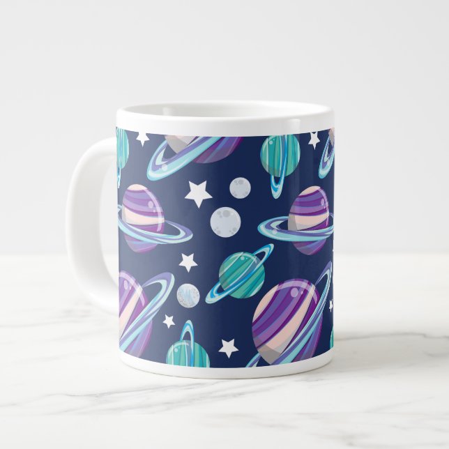 Space Pattern, Planets, Stars, Galaxy, Cosmos Large Coffee Mug (Front Left)