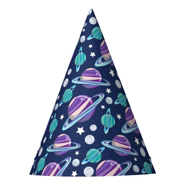 Space Pattern, Planets, Stars, Galaxy, Cosmos Party Hat (Front)
