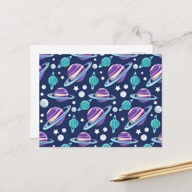 Space Pattern, Planets, Stars, Galaxy, Cosmos Postcard (Front/Back In Situ)
