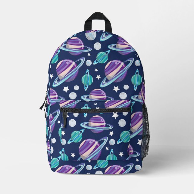 Space Pattern, Planets, Stars, Galaxy, Cosmos Printed Backpack (Front)