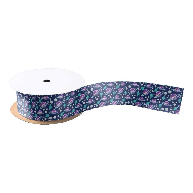 Space Pattern, Planets, Stars, Galaxy, Cosmos Satin Ribbon (Spool)