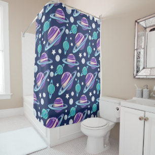 Space Pattern, Planets, Stars, Galaxy, Cosmos Shower Curtain