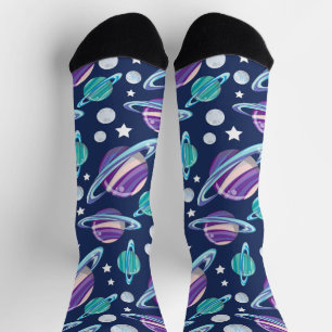 Space Pattern, Planets, Stars, Galaxy, Cosmos Socks