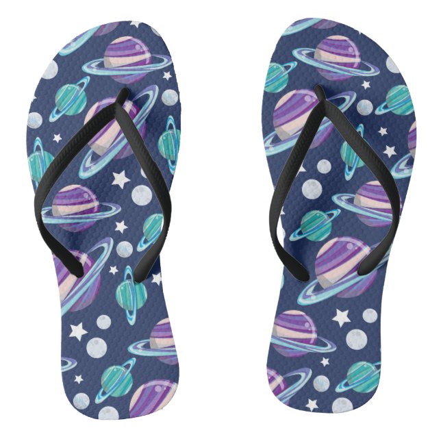 Space Pattern, Planets, Stars, Galaxy, Cosmos Thongs (Footbed)