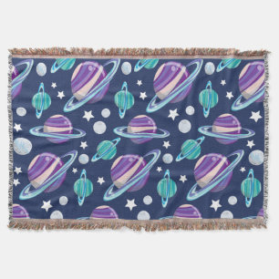 Space Pattern, Planets, Stars, Galaxy, Cosmos Throw Blanket