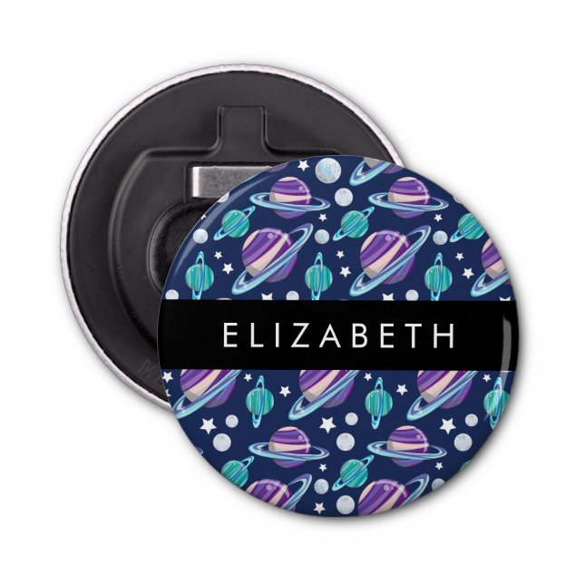 Space Pattern, Planets, Stars, Galaxy, Your Name Bottle Opener (Front)