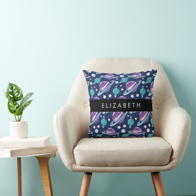 Space Pattern, Planets, Stars, Galaxy, Your Name Cushion (Chair)