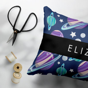 Space Pattern, Planets, Stars, Galaxy, Your Name Decorative Cushion