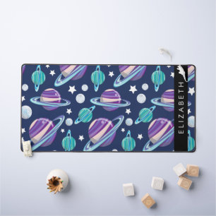 Space Pattern, Planets, Stars, Galaxy, Your Name Desk Mat