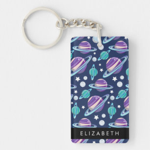 Space Pattern, Planets, Stars, Galaxy, Your Name Key Ring