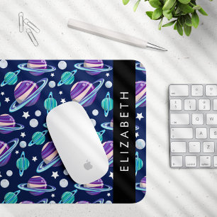 Space Pattern, Planets, Stars, Galaxy, Your Name Mouse Pad