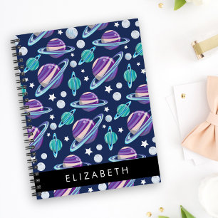 Space Pattern, Planets, Stars, Galaxy, Your Name Notebook