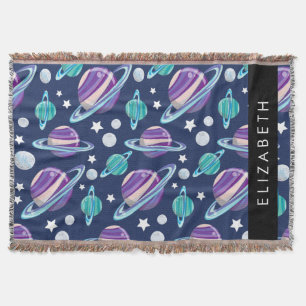 Space Pattern, Planets, Stars, Galaxy, Your Name Throw Blanket