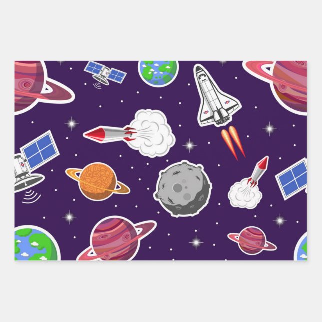 Space pattern wrapping paper sheet (Front)