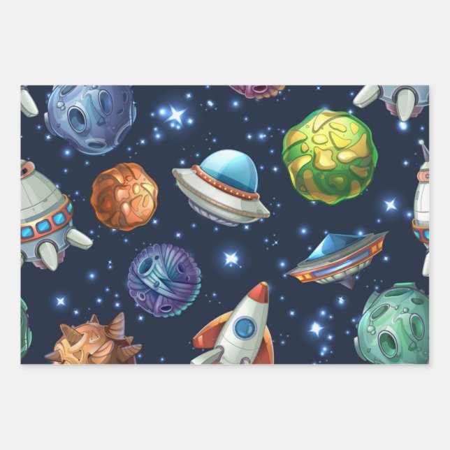 Space pattern wrapping paper sheet (Front)