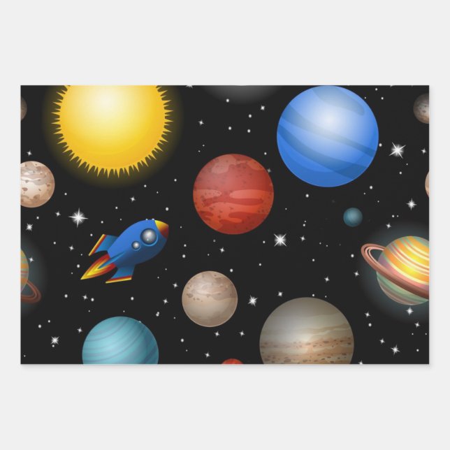 Space pattern wrapping paper sheet (Front)