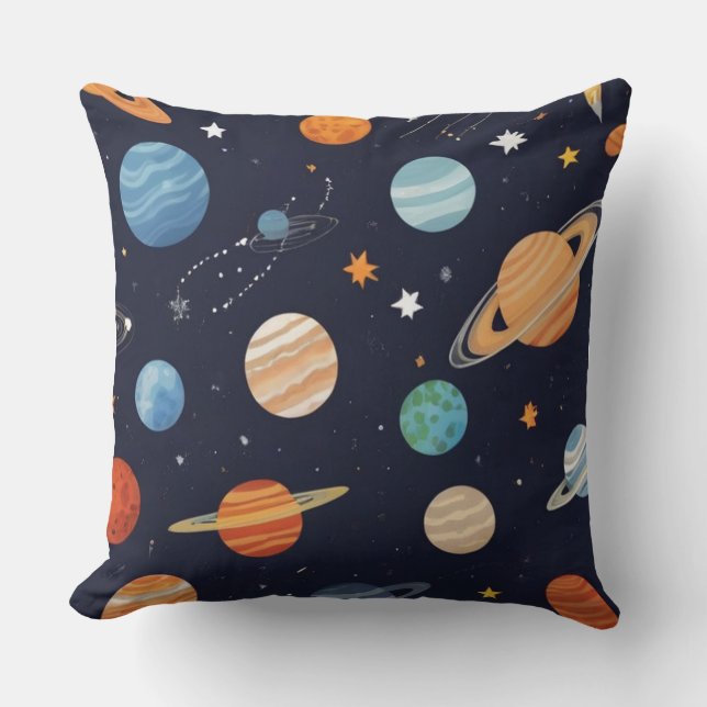 Space patterns with galaxies, stars, and planets cushion (Front)