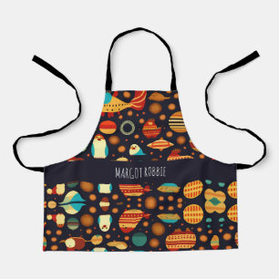 Space Penguins Retro Pattern Apron