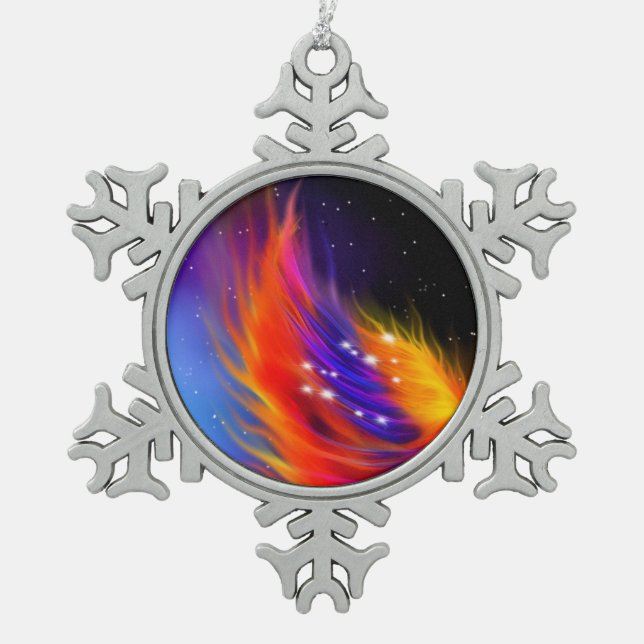 Space Phoenix Wings Snowflake Pewter Christmas Ornament (Front)