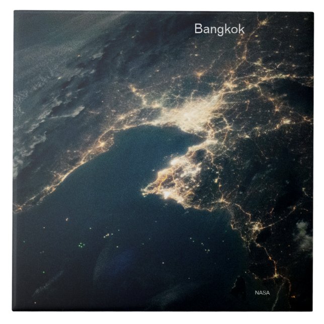 Space Photo Bangkok at Night, NASA, ISS  Ceramic Tile (Front)