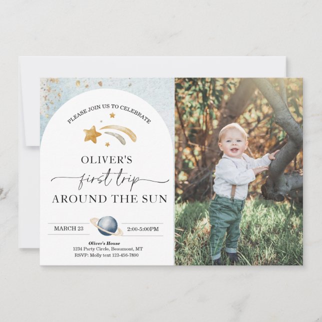 Space Photo Birthday Invitation | First Trip (Front)