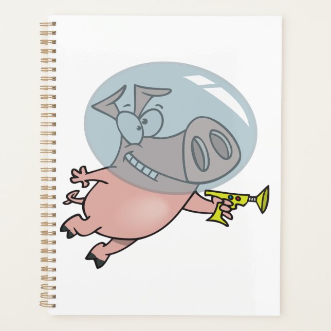 Space Pig with Ray Gun Funny Astronaut Planner (Front)
