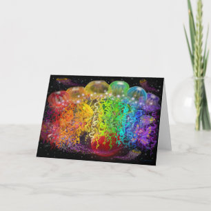 Space Pixies Rainbow Roses Jellyfish Card