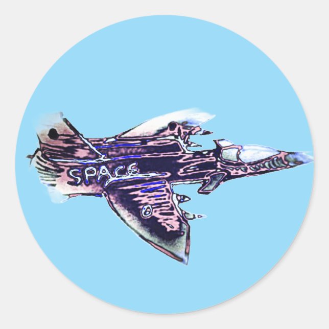 Space plane classic round sticker (Front)