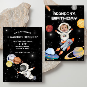 Space planet astronaut photo birthday invitation