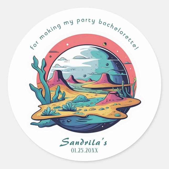 Space Planet Birthday Party Classic Round Sticker (Front)