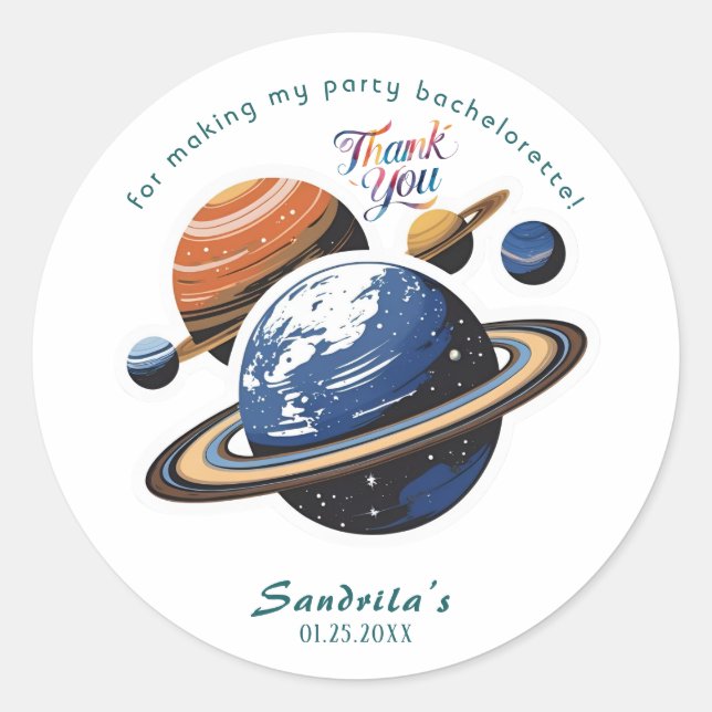 Space Planet Birthday Party Classic Round Sticker (Front)