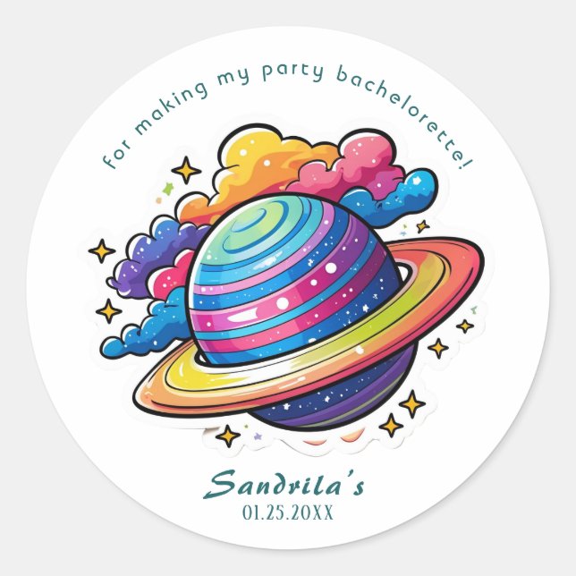 Space Planet Birthday Party Classic Round Sticker (Front)