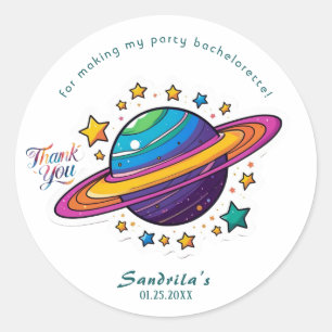 Space Planet Birthday Party Classic Round Sticker