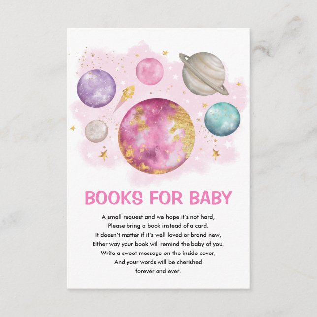 Space Planet Galaxy Moon Star Books for Baby Girl Enclosure Card (Front)