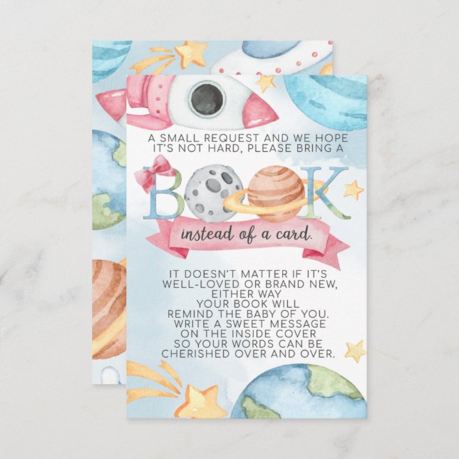 Space Planet Pink Girl Book Request Card for Baby (Front/Back)