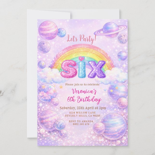 Space Planet Rainbow Birthday Party  Invitation (Front)