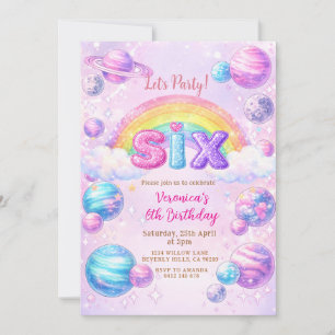 Space Planet Rainbow Birthday Party  Invitation