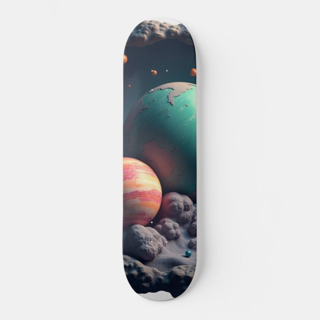 Space & Planet Skateboard Design" (Front)