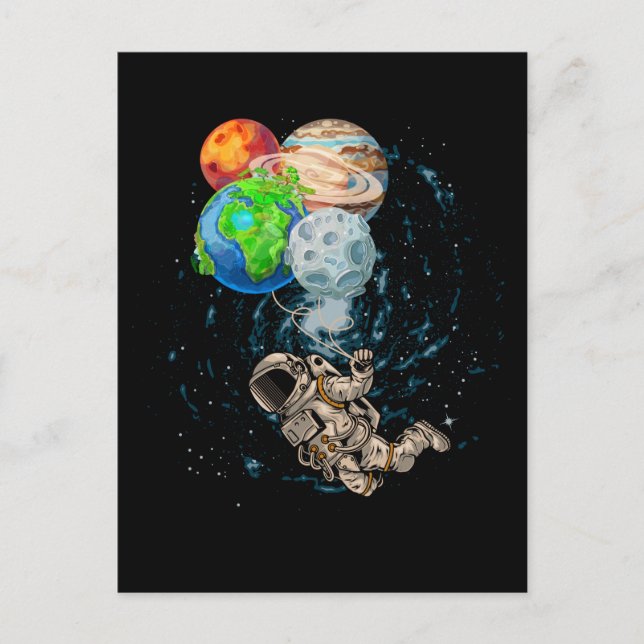 Space Planets Balloons Birthday Astronaut Postcard (Front)