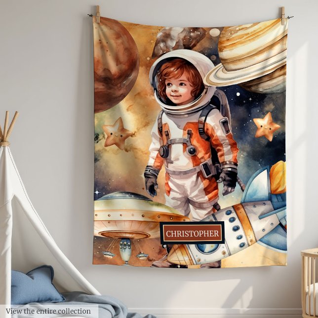 Space Planets Blanket Custom Name Astronaut Boys (Space Planets Blanket Custom Name Astronaut Boys)