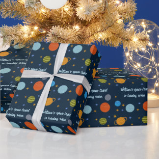 Space Planets Galaxy Stars Boy Baby Shower Gift Wrapping Paper