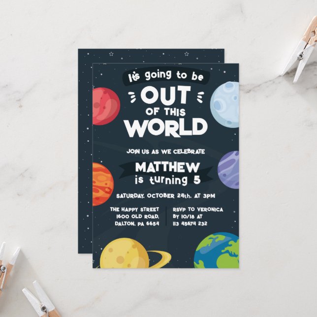 Space Planets Invitation for Birthday Party Galaxy (Front/Back In Situ)