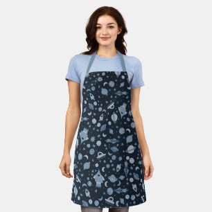 Space Planets Rockets Spaceships Moons Blue Fun Apron