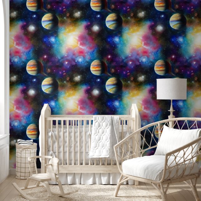 Space planets stars galaxy seamless pattern boys wallpaper (Kids)