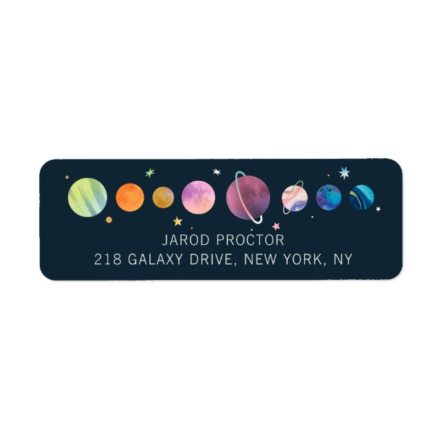 Space Planets Stars Moon Galaxy Return Address Label (Front)